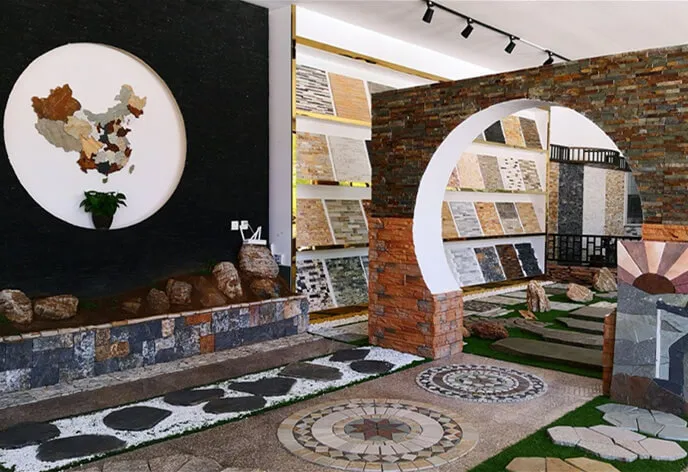 Elegant showroom featuring Top Source Slate's stacked stone products