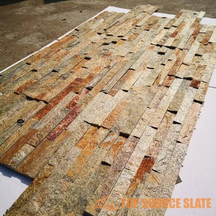 Rusty quartzite natural stacked stone wall interior tile panels designed for stylish interiors