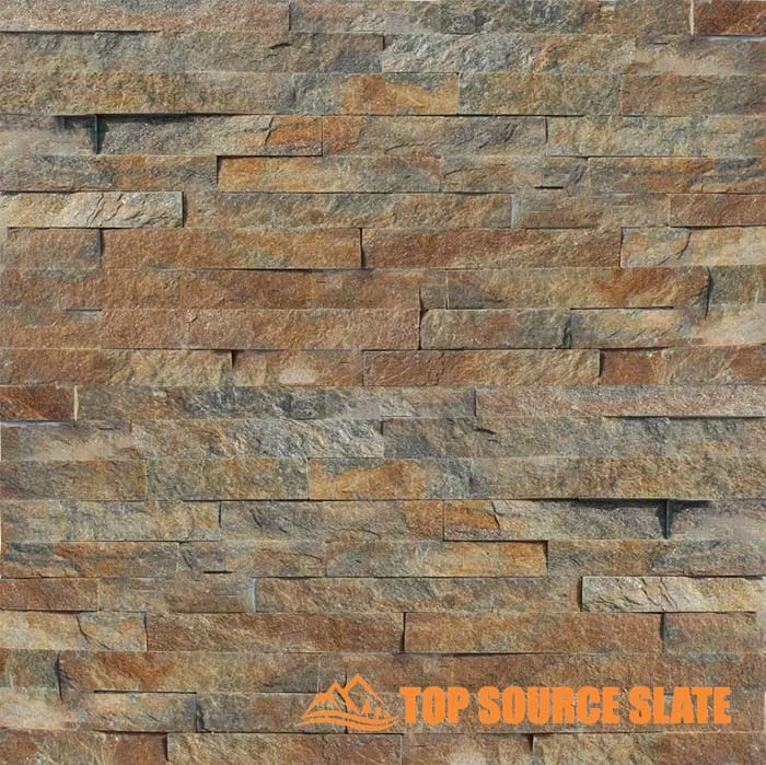 Rusty quartzite natural stacked stone wall tile panels for interiors