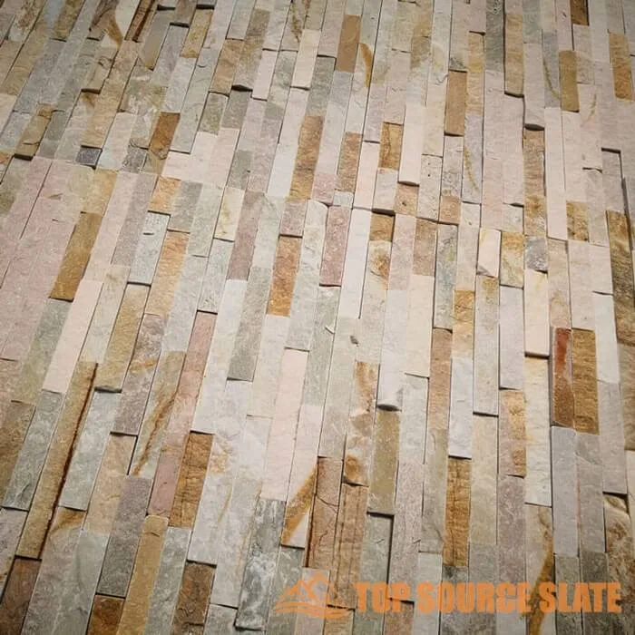 Golden honey quartzite stacked stone panel in light hues