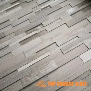 Elegante design di camino in pietra in marmo in legno grigio 3D