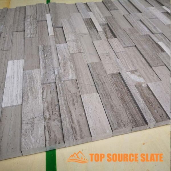 3D Grey Wood Grain Marble stacked stone fireplace (4)