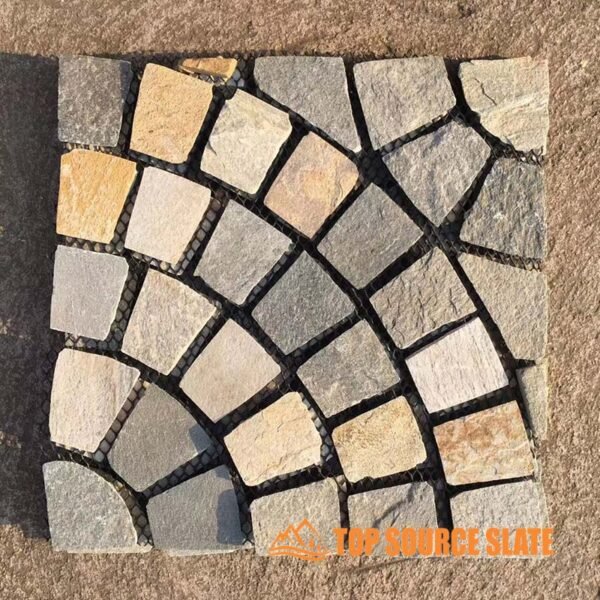 Circular shape flagstone paving stone mat mesh tile on net (1)