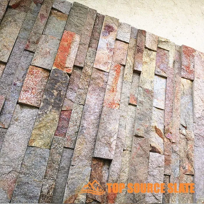 A rustic stacked stone fireplace showcasing natural stone textures