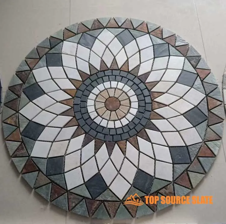 A detailed view of an elegant slate medallion with intricate patterns