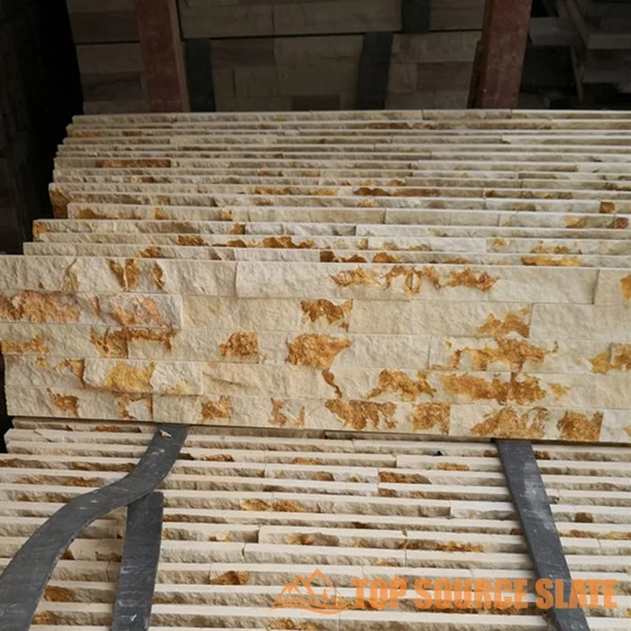 Yellow beige limestone marble stacked stone panels for wall cladding