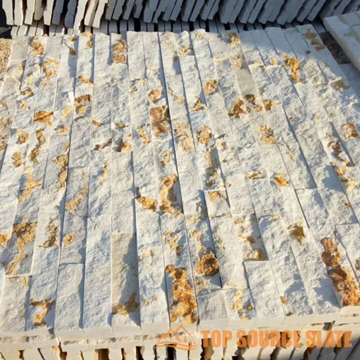 Yellow beige limestone marble stacked stone panels for architectural use