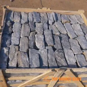 A display of dry stack stone used in garden landscaping