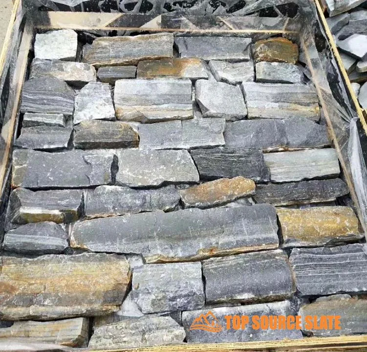 Loose ledge stone veneer in natural tones showcasing texture and color variation