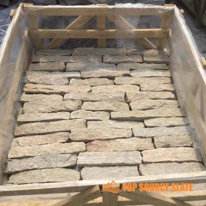 Loose stone cladding featuring various natural stone textures