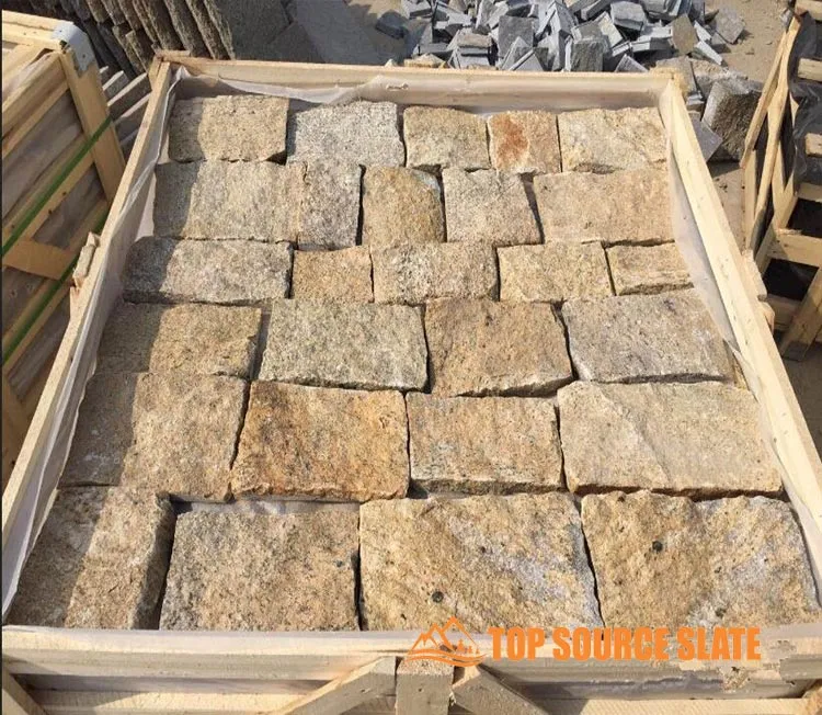 Natural loose stone cladding showcasing various textures and colors