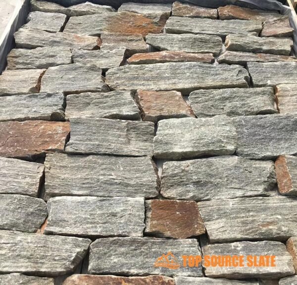 dry stack stone wall living room