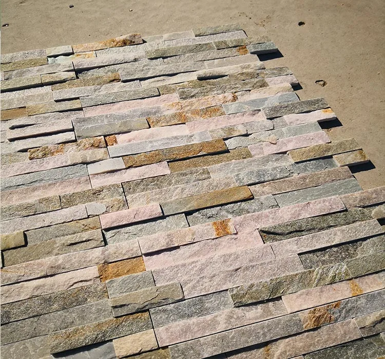 Riven split face quartzite mosaic tiles with texture variation