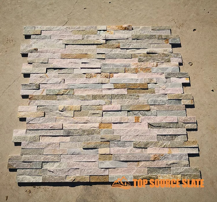 Oyster riven split face quartzite mosaic tiles in varying shades
