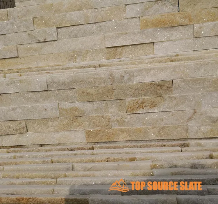 Cream quartzite split face tile in size 10x36 cm