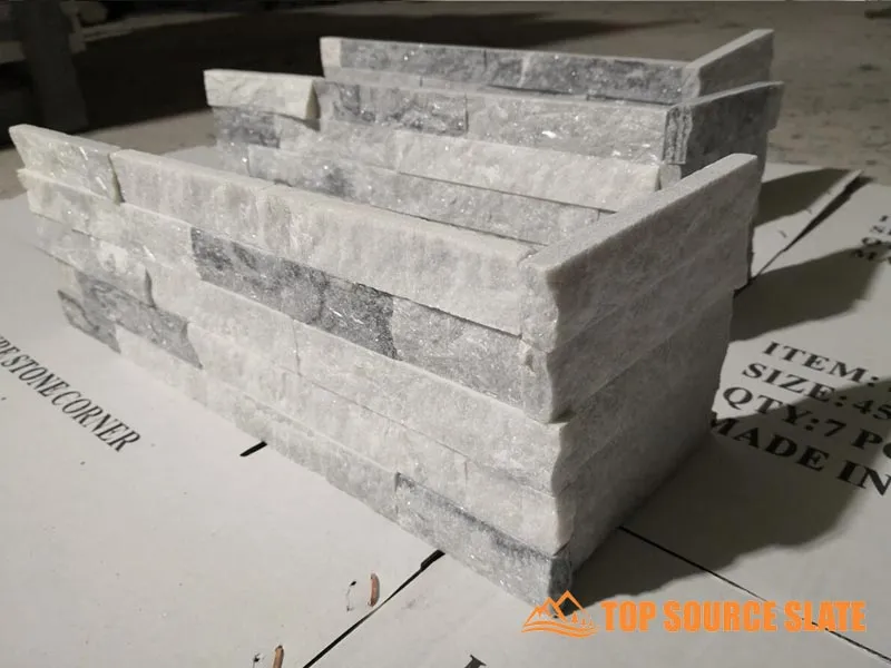 Corner piece of Alaska Gray Split Face stone for wall cladding