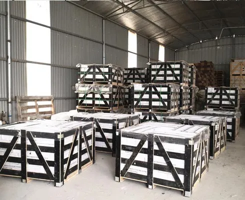 Well-packaged stacked stone panels ready for shipment