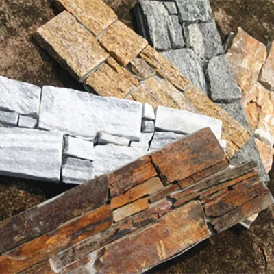 Cement backed stone cladding panels displaying a textured surface