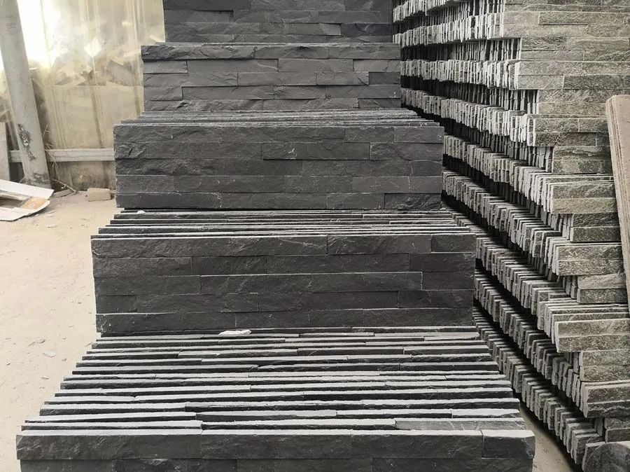 Charcoal color stacked stone panels for modern design