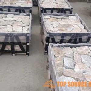 Loose random stone wall cladding panels in various colors.