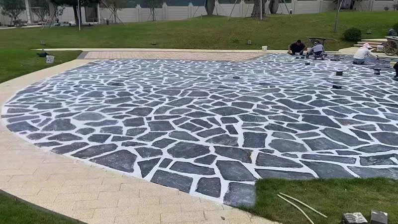 Technique to fix gaps in crazy paving for a polished look.