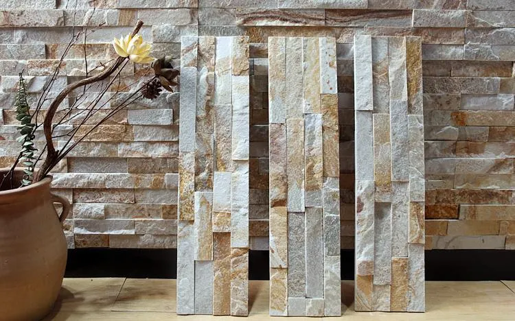 Natural stacked stone veneer with earthy tones for wall cladding