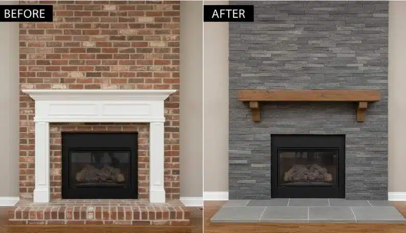 retrofitting over brick how to install natural stacked stone on existing brick fireplaces (3)