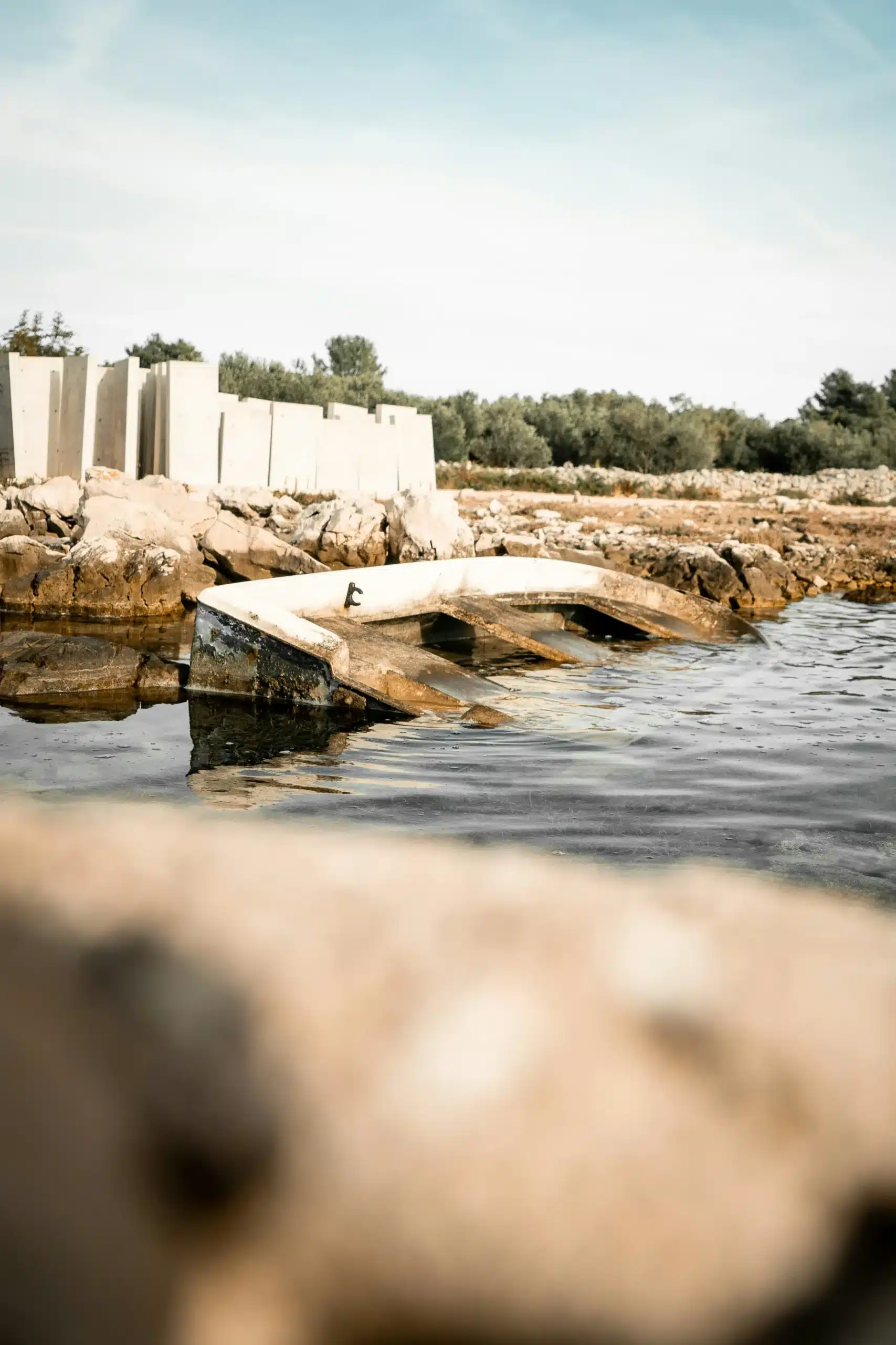 stacked stone pallets at dock